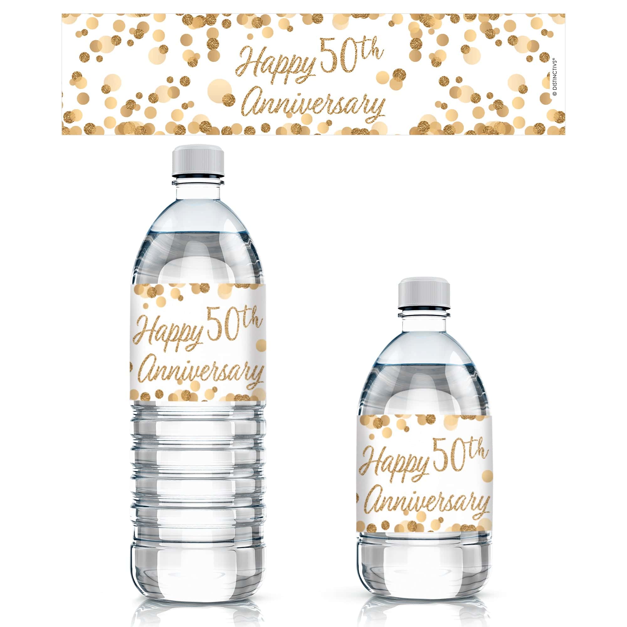 Gold 50th Anniversary Party Water Bottle Labels - 24 Count